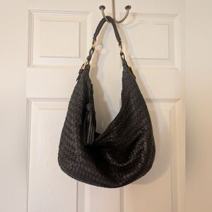Genuine Leather Made In Italy Dark Brown (Almost Looks Black) Woven Hobo Bag